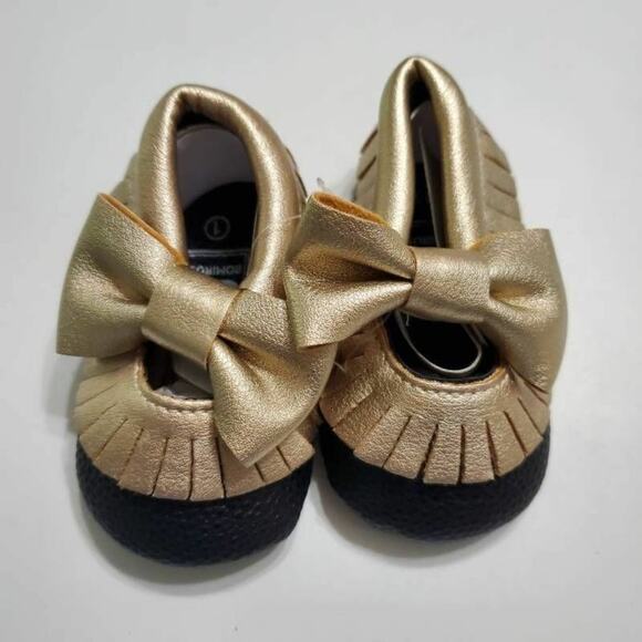 Romirus Girls Ballet Flat Shoes Metallic Black Low Top Bow Slip Ons New - Picture 1 of 5